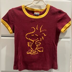 Retro Vintage Woodstock Ringer Tee in Dark Red and Gold So Cute Size Small